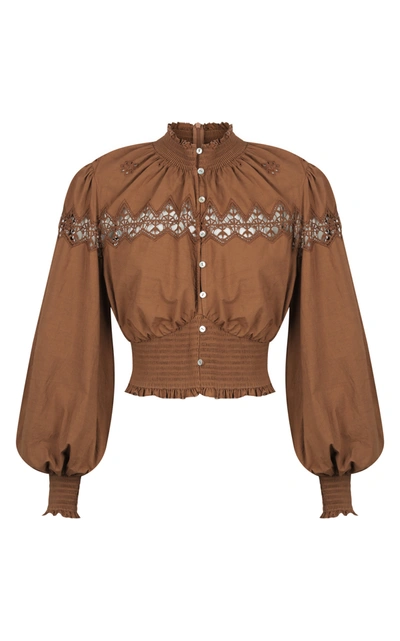 Shop Alãmais Women's Julietta Lace-detailed Cotton Top In Brown