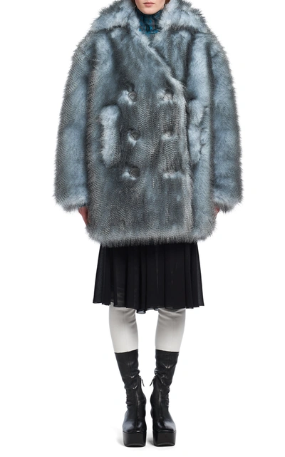 Shop Prada Double-breasted Faux Fur Coat In Blue