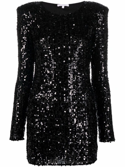 Shop Patrizia Pepe Abito Padded-shoulder Sequin Dress In Black