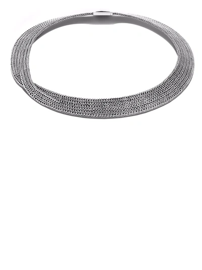 SILVER CLASSIC CHAIN RETICULATED PUSHER-CLASP NECKLACE