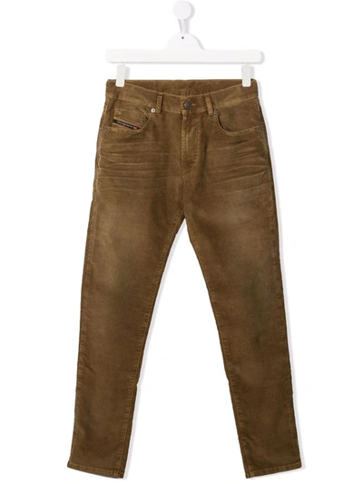 Shop Diesel Teen Corduroy Straight-leg Trousers In Brown