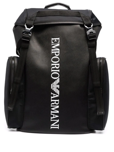 Shop Emporio Armani Logo-print Recycled Leather Backpack In Black