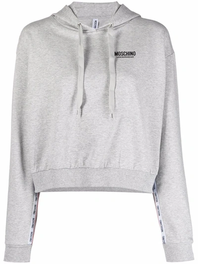 Shop Moschino Logo-patch Pullover Hoodie In Grey