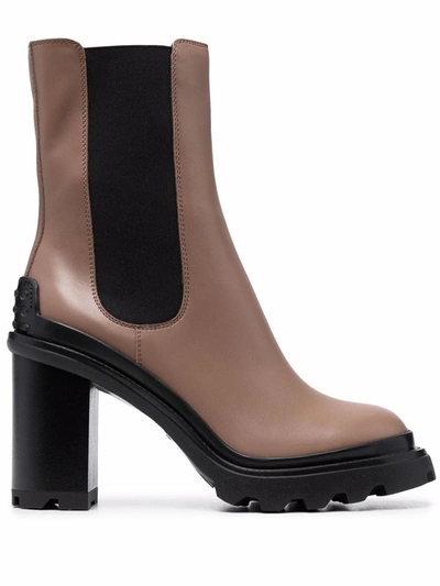 Tod's Chunky Sole Heeled Ankle Boots In Brown