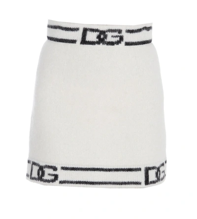 Shop Dolce & Gabbana Dg Intarsia Mini Skirt In White
