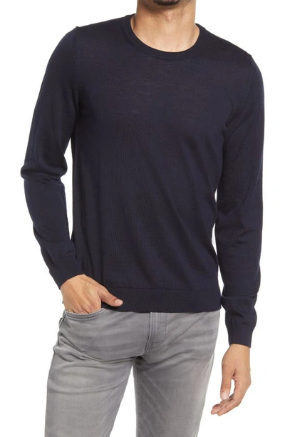 Shop Hugo Boss Leno-p Wool Crewneck Sweater In Dark Blue