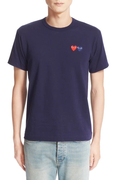 Shop Comme Des Garçons Twin Hearts Slim Fit Jersey T-shirt In Navy/ Navy