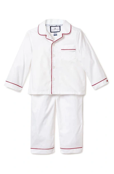 Petite Plume Solid Pajama Set W/ Contrast Piping In White