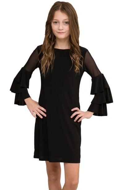 Shop Un Deux Trois Kids' Tiered Sleeve Dress In Black