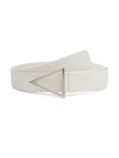 Shop Bottega Veneta Men's Triangle-buckle Leather Belt In Bianco