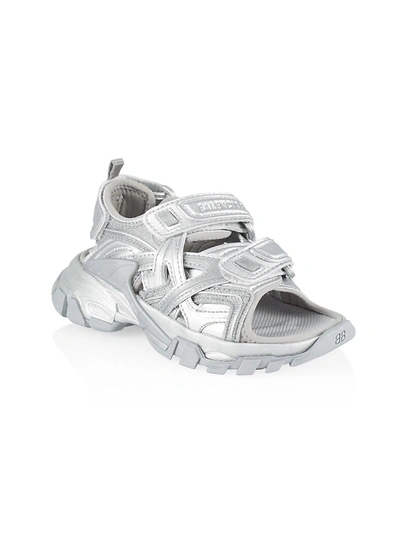 Shop Balenciaga Little Kid's & Kid's Metallic Track Double Touch-strap Sandals In Silver