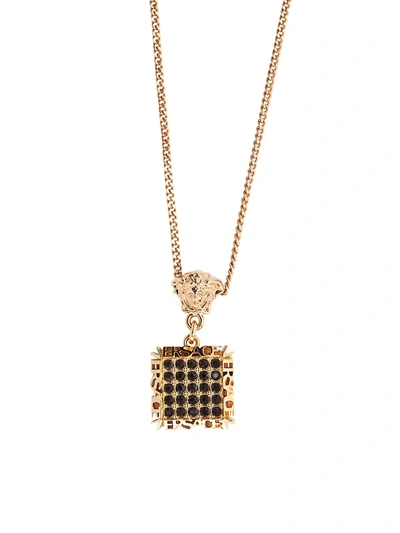 Shop Versace 24k Gold-plated & Crystal Logo Pendant Necklace In  Gold Black