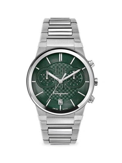 Shop Ferragamo Sapphire Chrono Stainless Steel Bracelet Watch In Green