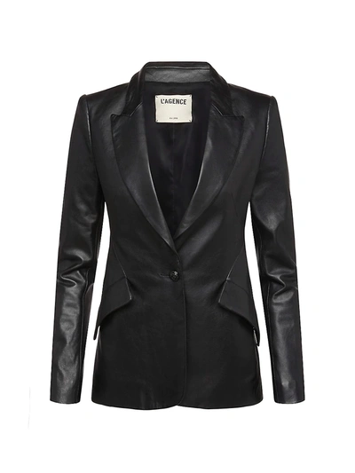 Shop L Agence Women's Chamberlain Leather Blazer In Black