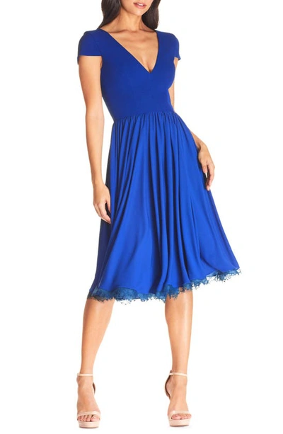 Shop Dress The Population Corey Chiffon Fit & Flare Cocktail Dress In Electric Blue