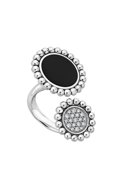 Shop Lagos Maya Double Circle Statement Ring In Silver/ Onyx