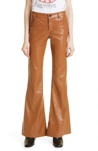 Shop Alice And Olivia Marshall Faux Leather Bell Bottom Pants In Camel