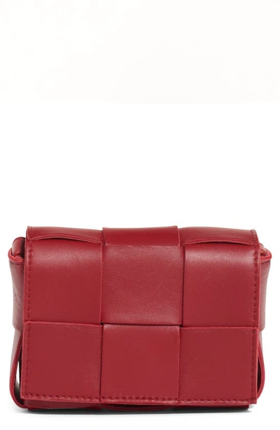 Shop Bottega Veneta Mini Cassette Intrecciato Leather Crossbody Bag In Dark Red Gold