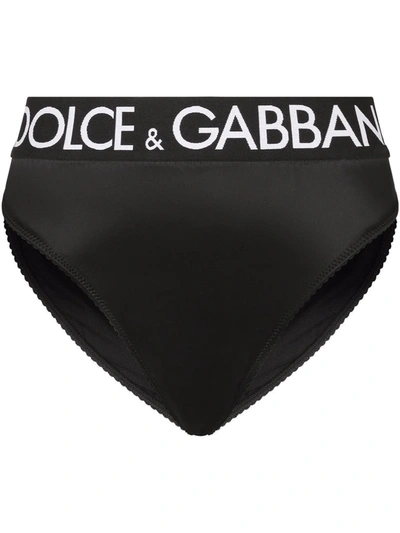 Shop Dolce & Gabbana High-waisted Logo-waistband Briefs In Black