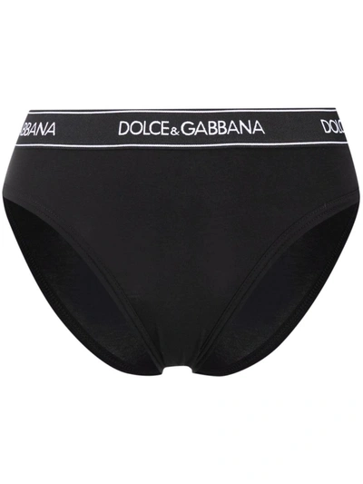 Shop Dolce & Gabbana Logo-waistband Briefs In Black
