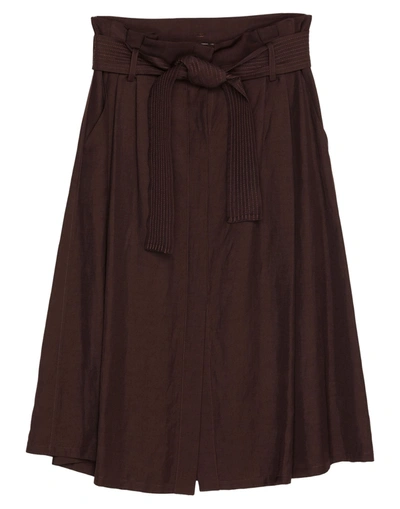 Shop P.a.r.o.s.h P. A.r. O.s. H. Woman Midi Skirt Dark Brown Size M Viscose, Linen