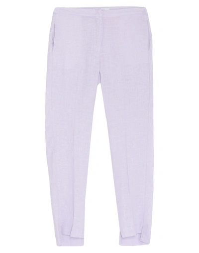 Shop Kaos Woman Pants Lilac Size 6 Linen In Purple