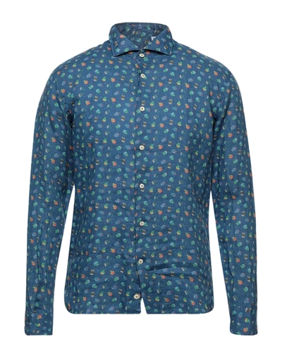 Shop Drumohr Man Shirt Slate Blue Size Xxl Linen