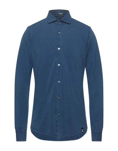 Shop Drumohr Man Shirt Navy Blue Size 3xl Cotton