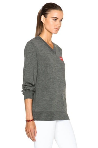 Shop Comme Des Garçons Play Wool Jersey Intarsia Red Emblem Sweater In Gray. In Top Grey