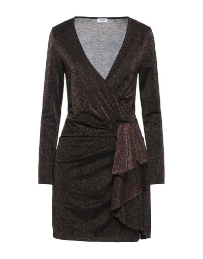 Shop Liu •jo Woman Mini Dress Bronze Size 8 Polyresin, Rayon, Metallic Fiber, Polyamide, Elastane In Yellow