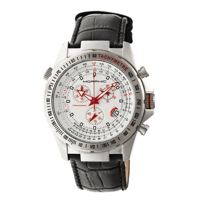 Shop Morphic M36 Series White Dial Black Leather Mens Watch 3601 In Red   / Black / White