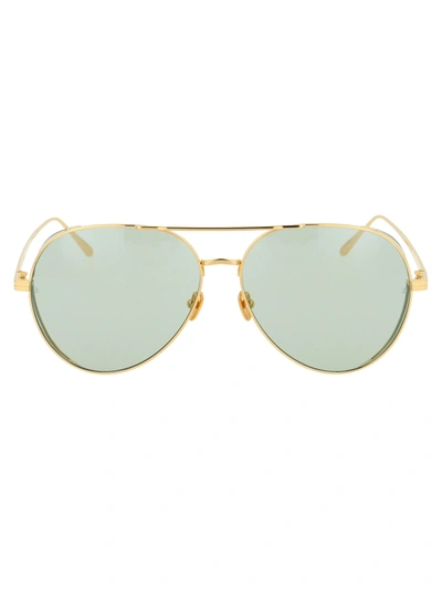 Shop Linda Farrow Ace Sunglasses In 007 Yellow Gold Green Green