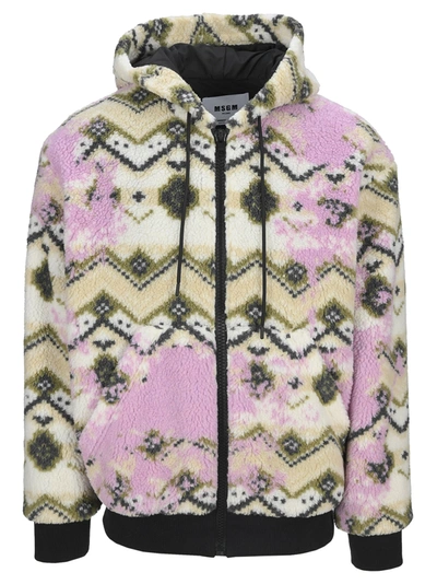 Shop Msgm Sherpa Jacket With A Norwegian Motif In Multicolor