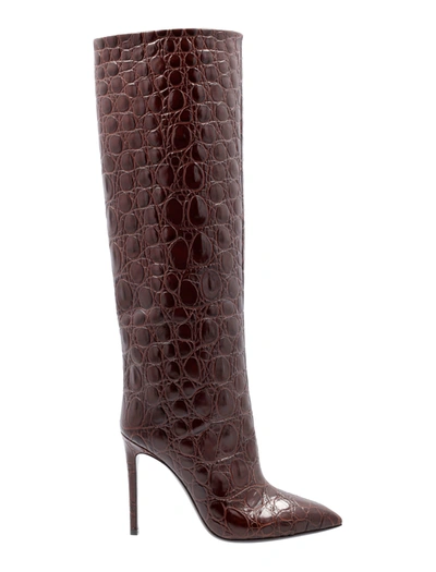 Shop Paris Texas Maxi Embossed Croco Stiletto Boots In Fondente