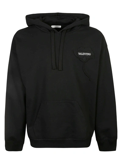 Shop Valentino Left Chest Logo Hoodie In Black