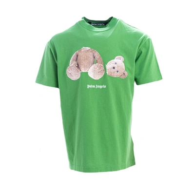 Shop Palm Angels Cotton T-shirt Bear In Green-brown