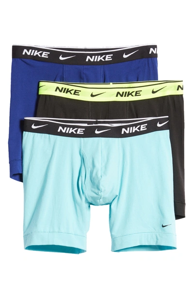 Shop Nike Dri-fit Everyday Assorted 3-pack Performance Boxer Briefs In Bleached Aqua/ Deep Royal