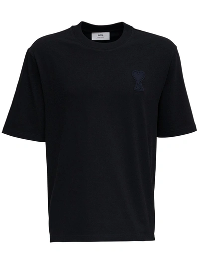 Shop Ami Alexandre Mattiussi Black Organic Cotton T-shirt With Logo