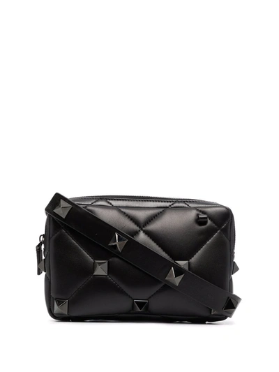Valentino Roman Stud Diamond-quilted Shoulder Bag In Black