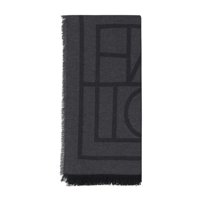 Shop Totême Monogram Wool Cashmere Scarf In Dark Grey Monogram