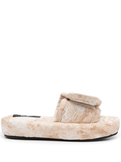 Shop Natasha Zinko Lace-design Slides In Weiss