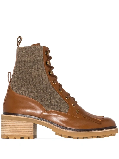 Franne Tasseled Leather And Ribbed Wool Ankle Boots In Brown