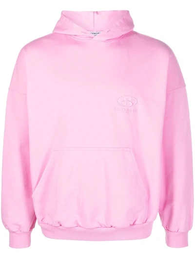 Balenciaga Wide Fit Embroidered Logo Cotton Hoodie In Rosa