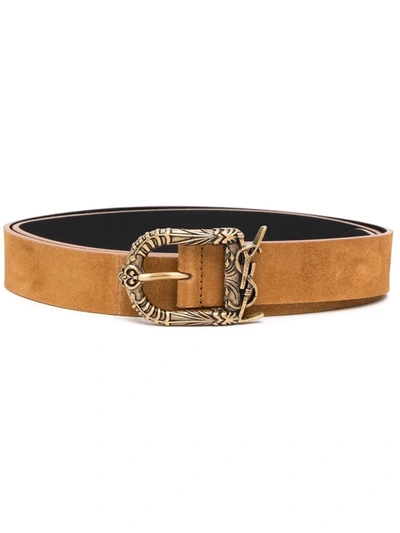 Shop Saint Laurent Celtic Buckle Belt In Nude