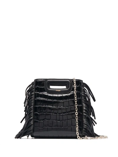 Shop Maje M Crocodile-embossed Leather Mini Bag In Schwarz