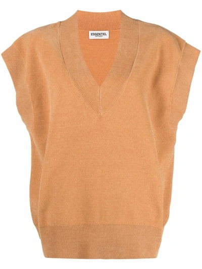 Shop Essentiel Antwerp Cap-sleeve V-neck Sweater In Orange