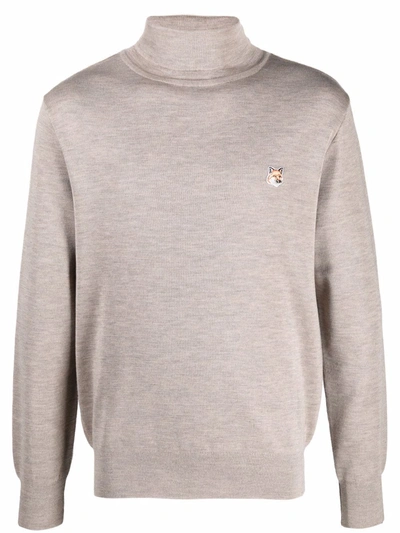 Maison Kitsuné Roll-neck Fine-knit Jumper In Nude