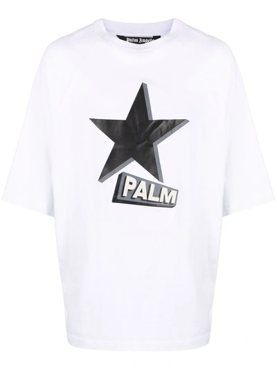 Shop Palm Angels Star Logo-print Raglan-sleeve T-shirt In Weiss