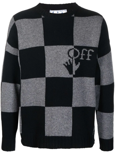 Shop Off-white Checkerboard Logo Intarsia-knit Jumper In Schwarz