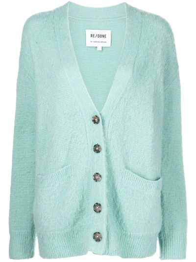 Shop Re/done V-neck Rib-trimmed Cardigan In Green